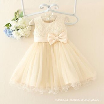 2017new design atacado bebê meninas lace bowknot frisada vestido crianças roupas de festa branco vestidos de casamento para a princesa anjo